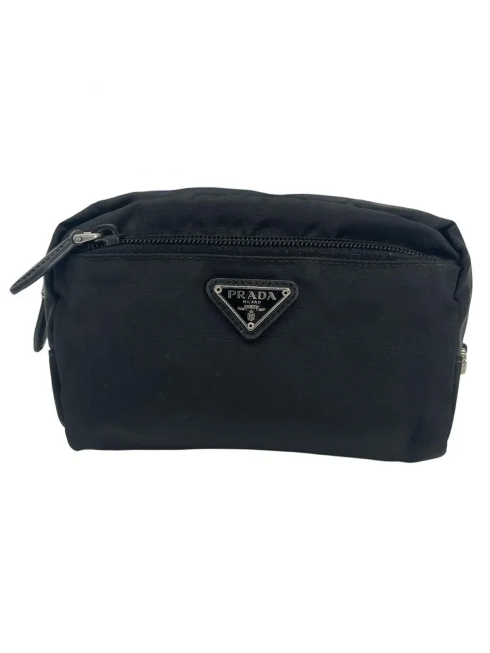 Prada Triangle Logo Saffiano Pouch Black